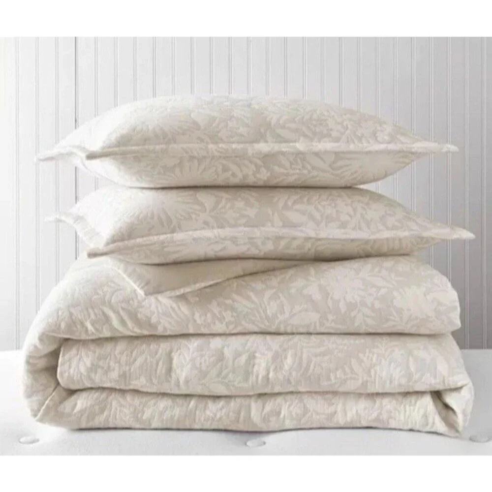 Sky Jardin Silhouette KING Duvet Cover + 2 Shams Beige/Cream NEW